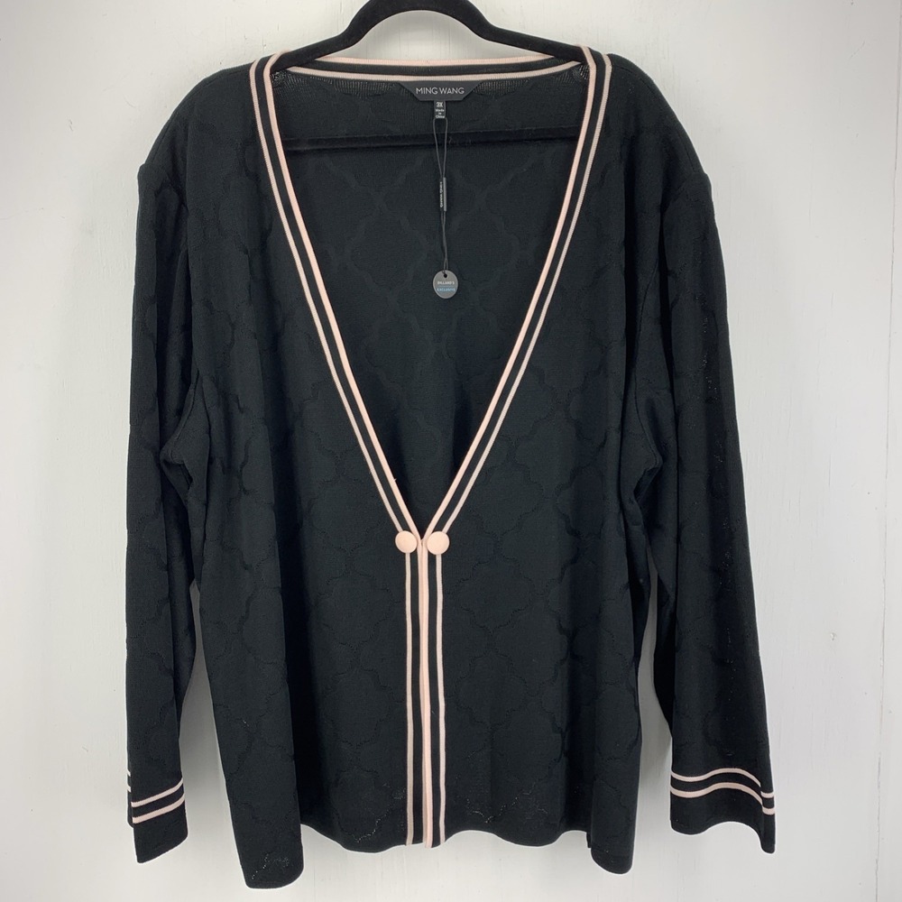 Ming Wang 3X Cardigan Tunic Knit Sweater Mature Classic Career Pink Stripe NEW